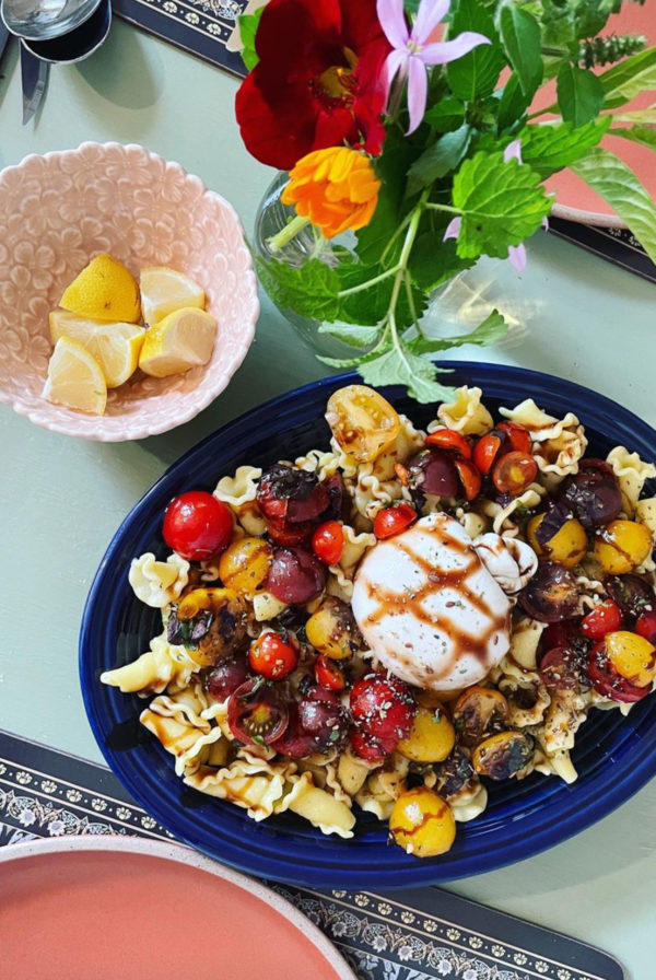 summer heirloom tomato and burrata pasta